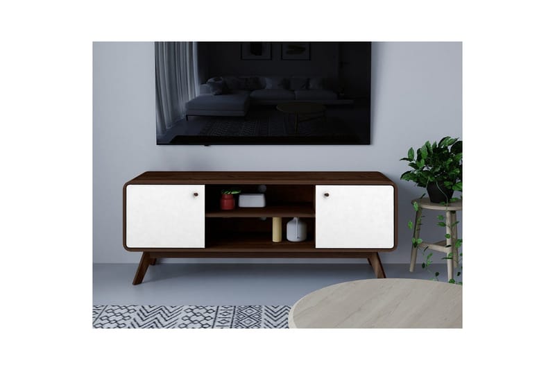 Lavskab Cassie 140x39x53 cm, Valnød/Hvid - 140x39x53 cm, Valnød/Hvid - Møbler - TV borde & mediemøbler - TV-borde
