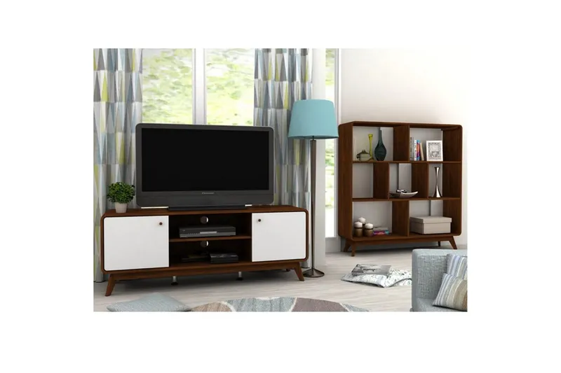 Lavskab Cassie 140x39x53 cm, Valnød/Hvid - 140x39x53 cm, Valnød/Hvid - Møbler - TV borde & mediemøbler - TV-borde