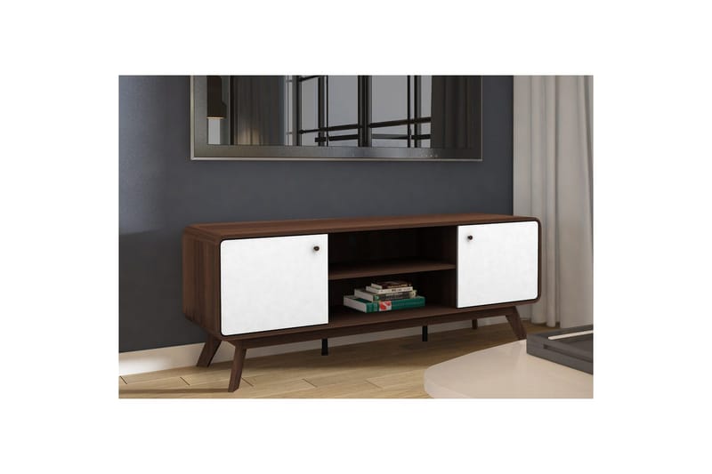 Lavskab Cassie 140x39x53 cm, Valnød/Hvid - 140x39x53 cm, Valnød/Hvid - Møbler - TV borde & mediemøbler - TV-borde