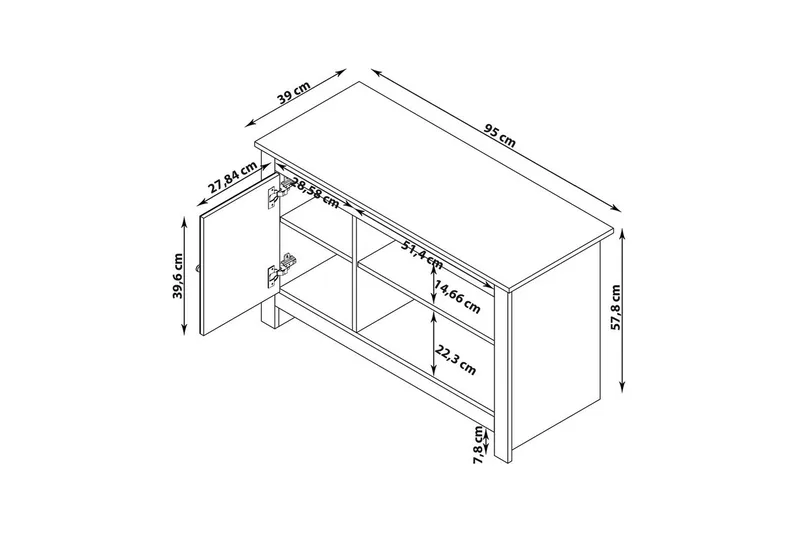 Lavskab Emerald 95x39x58 cm, Natur/Grå - 95x39x58 cm, Natur/Grå - Møbler - TV borde & mediemøbler - TV-borde