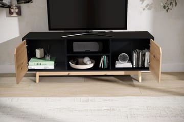 Lavt TV-møbel Wohnling Eg, sort, 150 cm - Sort med egetræsfarvede fronter/ben - Møbler - TV borde & mediemøbler - TV-borde