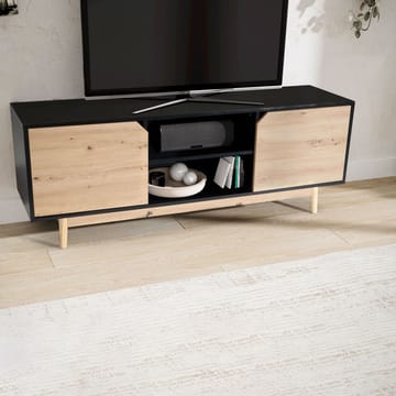Lavt TV-møbel Wohnling Eg, sort, 150 cm - Sort med egetræsfarvede fronter/ben - Møbler - TV borde & mediemøbler - TV-borde