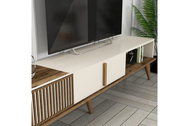 Lissione Gulvstående Tv-bænk 180 cm med Opbevaring i Valnød - Flødehvid - Møbler - TV borde & mediemøbler - TV-borde