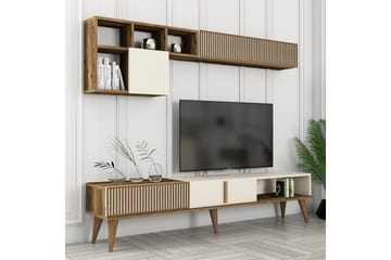 Lissione Gulvstående Tv-bænk 180 cm med Opbevaring i Valnød - Flødehvid - Møbler - TV borde & mediemøbler - TV-borde
