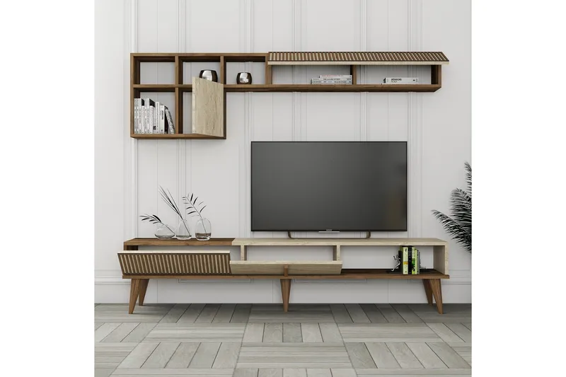 Lissione Tv-bænk 180 cm - Valnød/Beige - Møbler - TV borde & mediemøbler - TV-borde