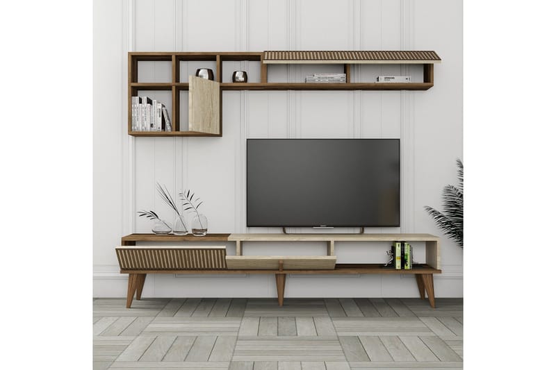 Lissione Tv-bænk 180 cm - Valnød/Beige - Møbler - TV borde & mediemøbler - TV-borde