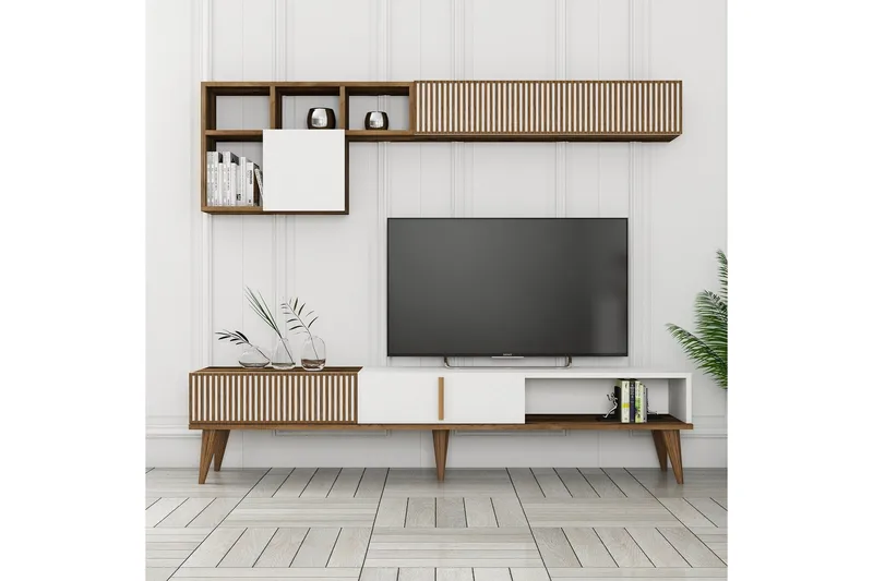 Lissione Tv-bænk 180 cm, Valnød/Hvid