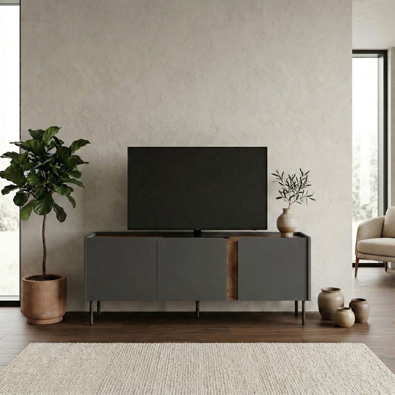 Lomar TV-bænk 140x53,9x35,5 cm - Antracit/Naturlig eg/Sort - Møbler - TV borde & mediemøbler - TV-borde