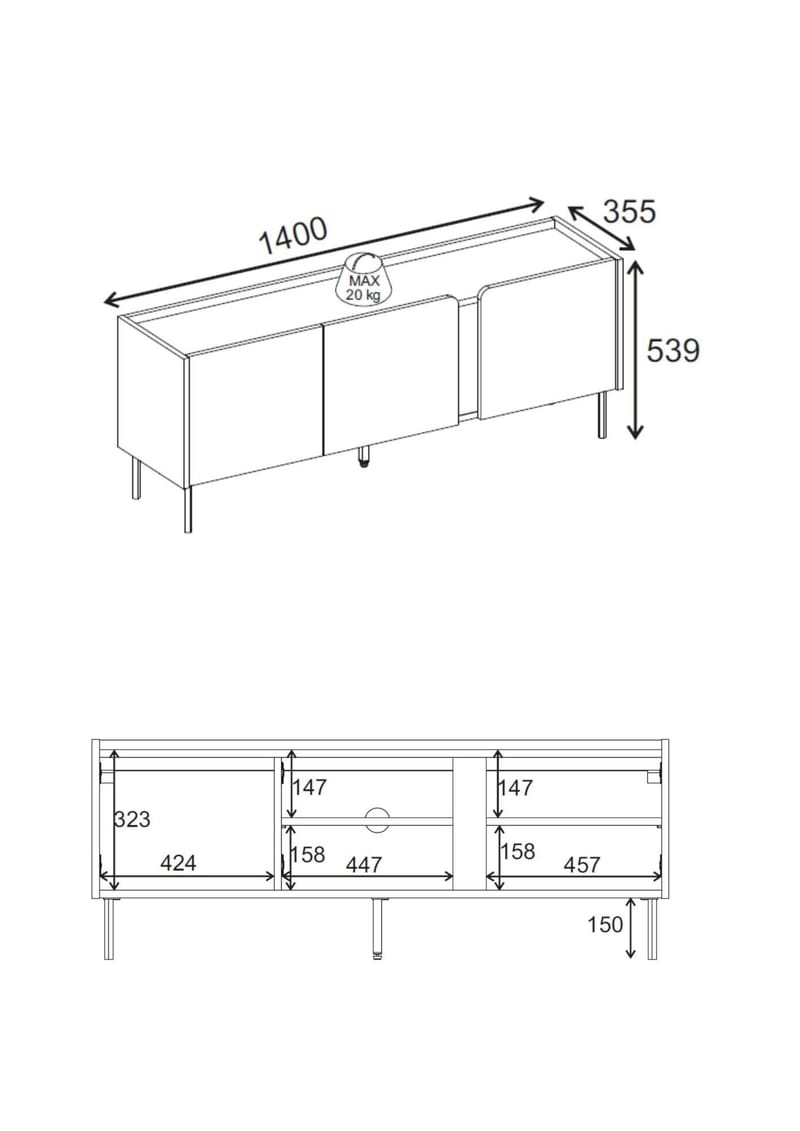 Lomar TV-bænk 140x53,9x35,5 cm - Antracit/Naturlig eg/Sort - Møbler - TV borde & mediemøbler - TV-borde