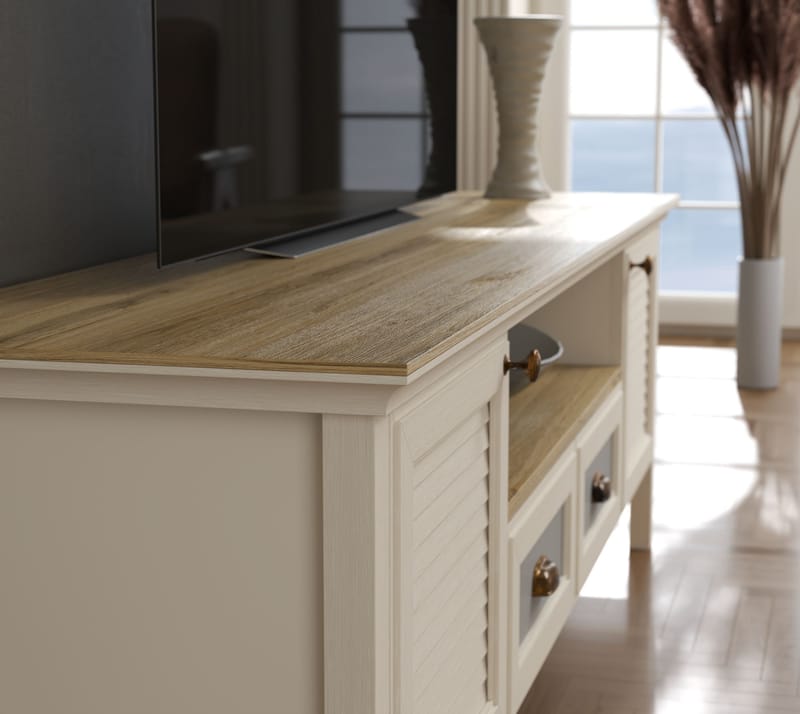 Lopira TV-bænk 180 cm - Creme, eg, grå - Møbler - TV borde & mediemøbler - Mediestativ & vægbeslag