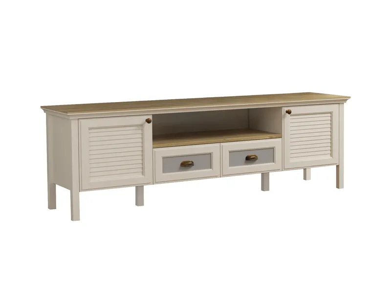 Lopira TV-bænk 180 cm, Creme, eg, grå