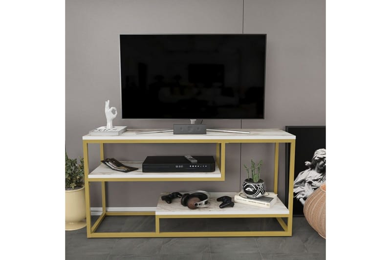 Lorin Fritstående Tv-bord 120 cm med Opbevaring i Malet Træ - Hvid - Møbler - TV borde & mediemøbler - TV-borde
