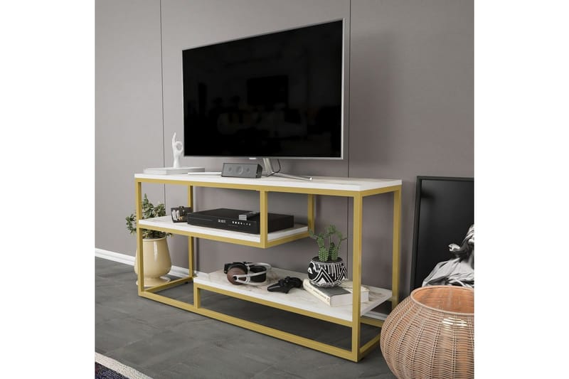 Lorin Fritstående Tv-bord 120 cm med Opbevaring i Malet Træ - Hvid - Møbler - TV borde & mediemøbler - TV-borde