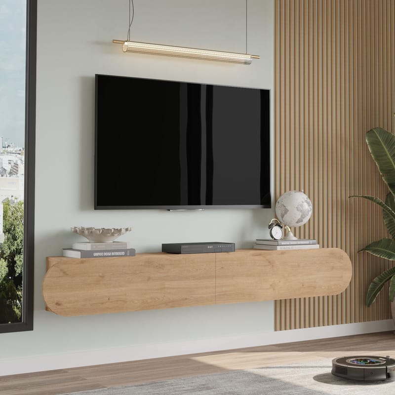 Lumina Vægmonteret Tv-bord 180 cm med Opbevaring i Eg - Beige - Møbler - TV borde & mediemøbler - TV-borde