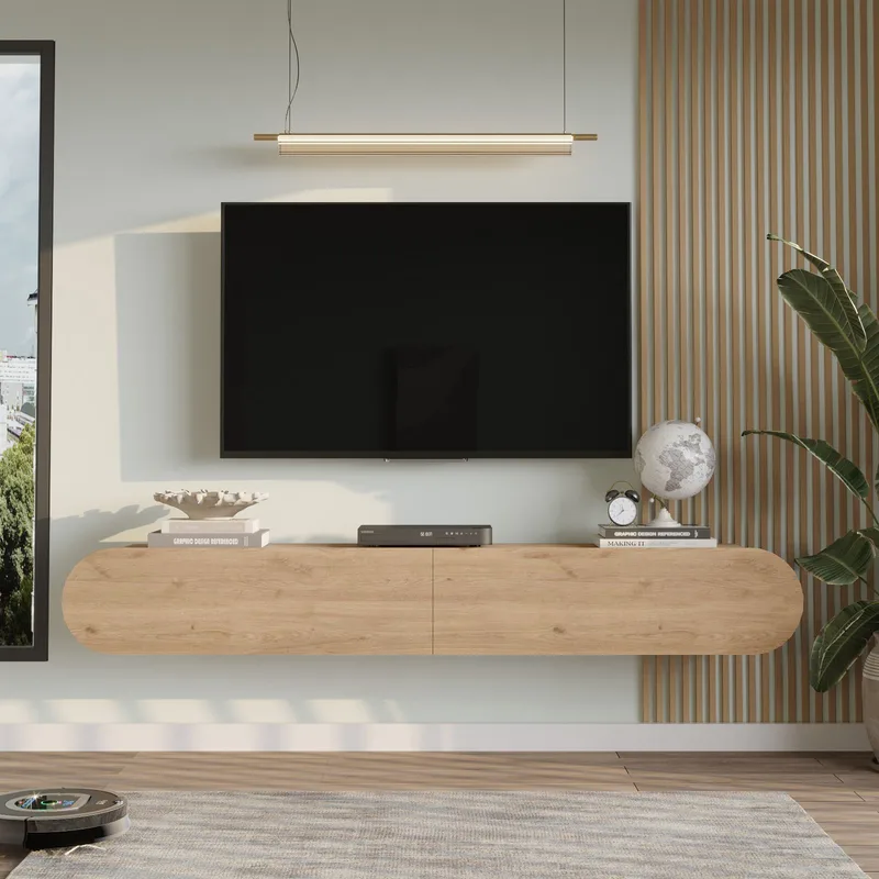 Lumina Vægmonteret Tv-bord 180 cm med Opbevaring i Eg - Beige - Møbler - TV borde & mediemøbler - TV-borde