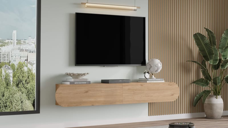Lumina Vægmonteret Tv-bord 180 cm med Opbevaring i Eg - Beige - Møbler - TV borde & mediemøbler - TV-borde