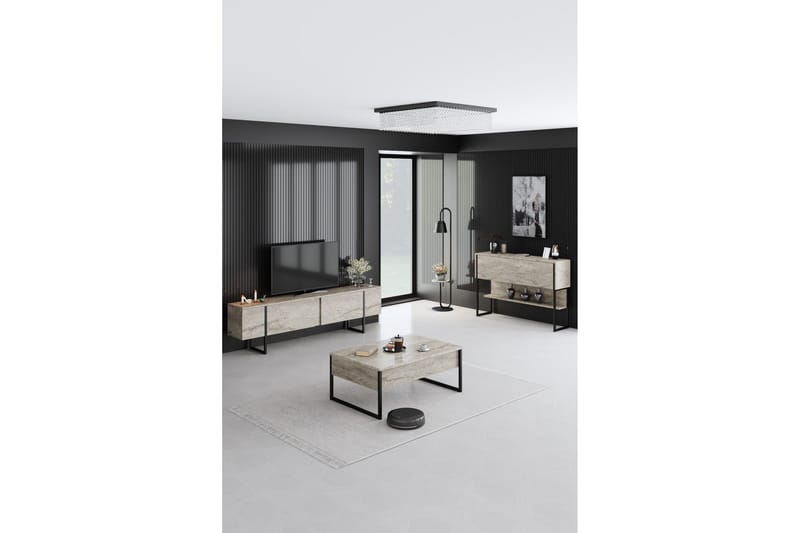 Luxe Gulvstående Tv-bænk 180 cm med Opbevaring i Sten med Metalben - Beige - Møbler - TV borde & mediemøbler - TV-borde
