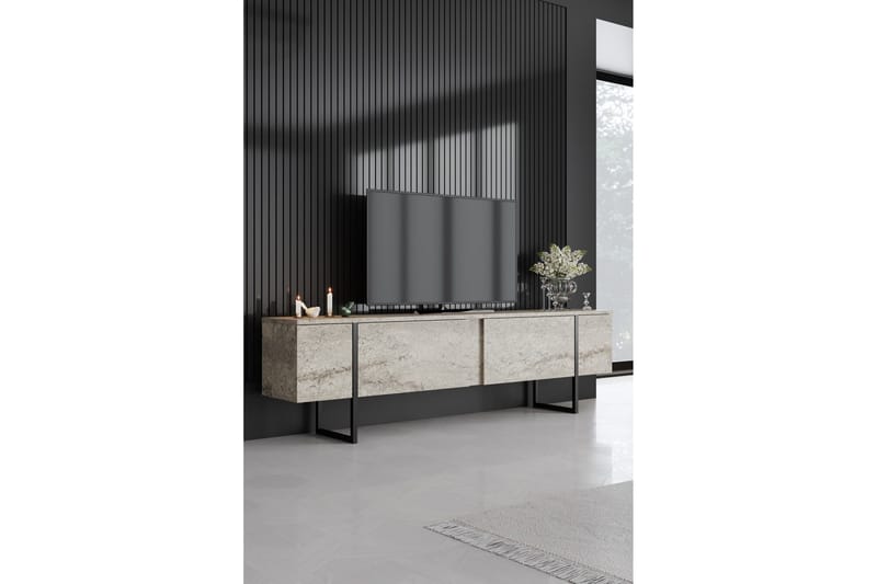 Luxe Gulvstående Tv-bænk 180 cm med Opbevaring i Sten med Metalben - Beige - Møbler - TV borde & mediemøbler - TV-borde