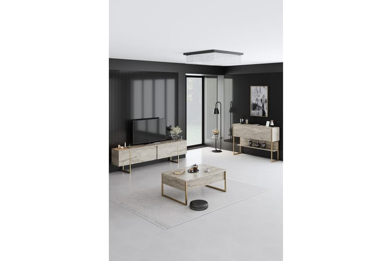 Luxe Tv-bænk 180 cm - Beige/Guld - Møbler - TV borde & mediemøbler - TV-borde