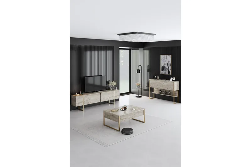 Luxe Tv-bænk 180 cm - Beige/Guld - Møbler - TV borde & mediemøbler - TV-borde