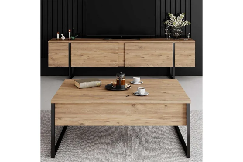 Luxe TV-bænk 180 cm - Natur/Sort - Møbler - TV borde & mediemøbler - TV-borde