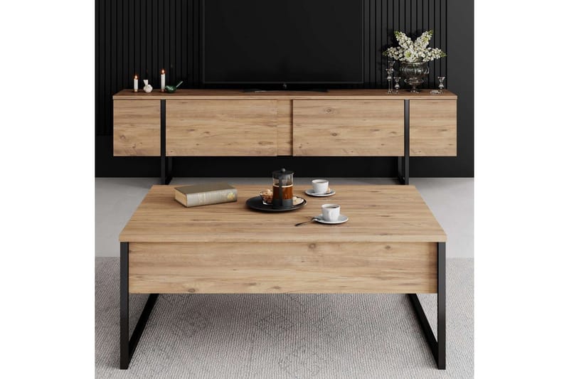 Luxe TV-bænk 180 cm - Natur/Sort - Møbler - TV borde & mediemøbler - TV-borde