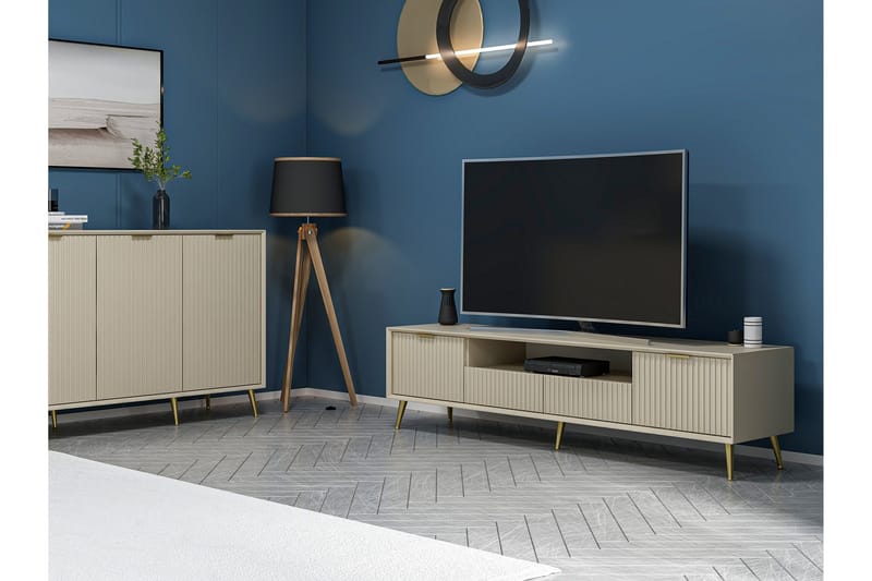 Luxe Tv-bord til Gulv 180 cm med Opbevaring i Eg - Beige - Møbler - TV borde & mediemøbler - TV-borde