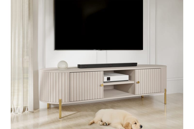 Maggio Gulvstående TV-bænk 175 cm med Opbevaring i Malet Træ - Beige - Møbler - TV borde & mediemøbler - TV-borde