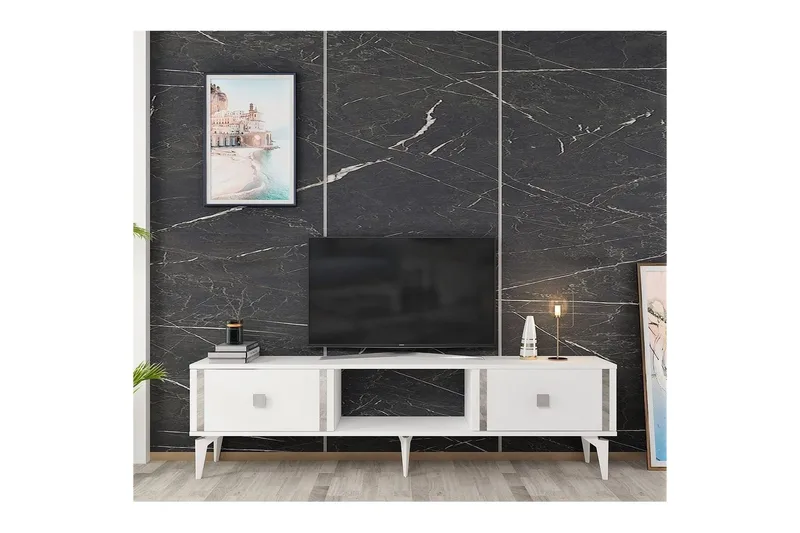 Male TV-bænk 150 cm - Hvid/Sølv - Møbler - TV borde & mediemøbler - TV-borde