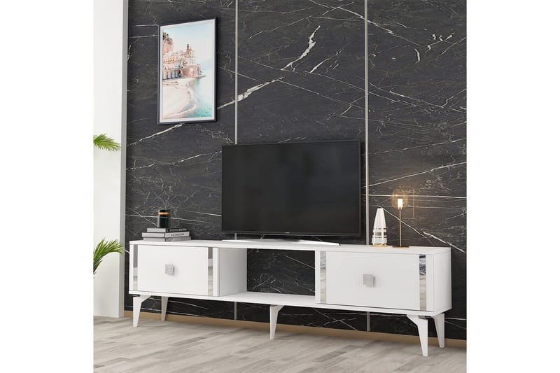 Male TV-bænk 150 cm - Hvid/Sølv - Møbler - TV borde & mediemøbler - TV-borde