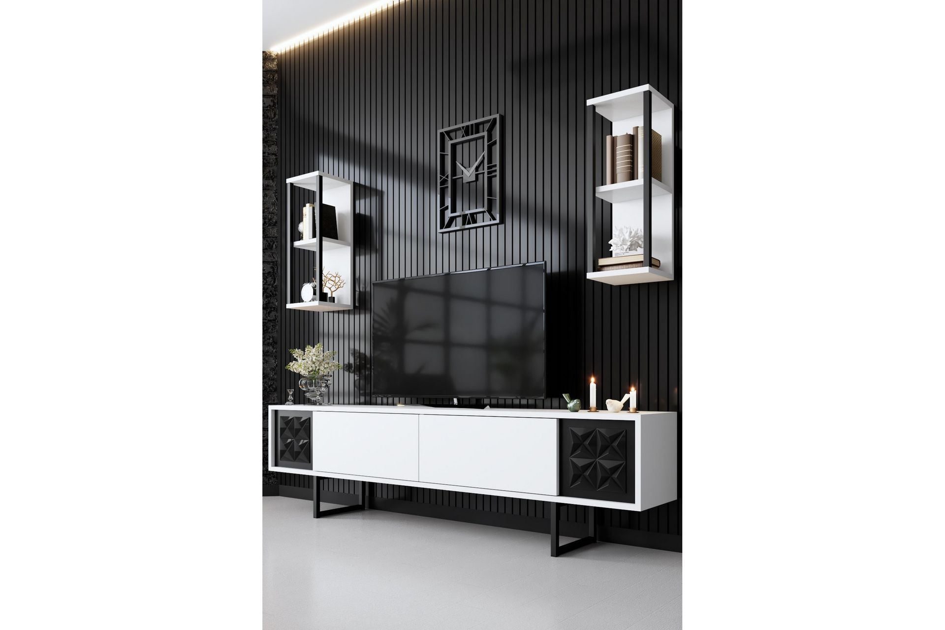 Manchan Tv-bænk 180 cm - Hvid/Sort - Møbler - TV borde & mediemøbler - TV-borde