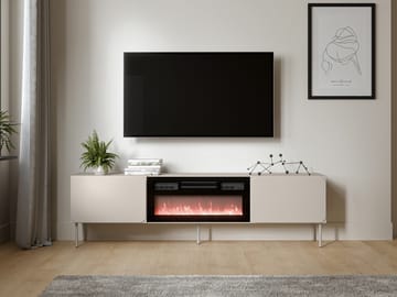 Marros TV-bord 200 cm med Elektrisk Pejs - Beige - Møbler - TV borde & mediemøbler - TV-borde