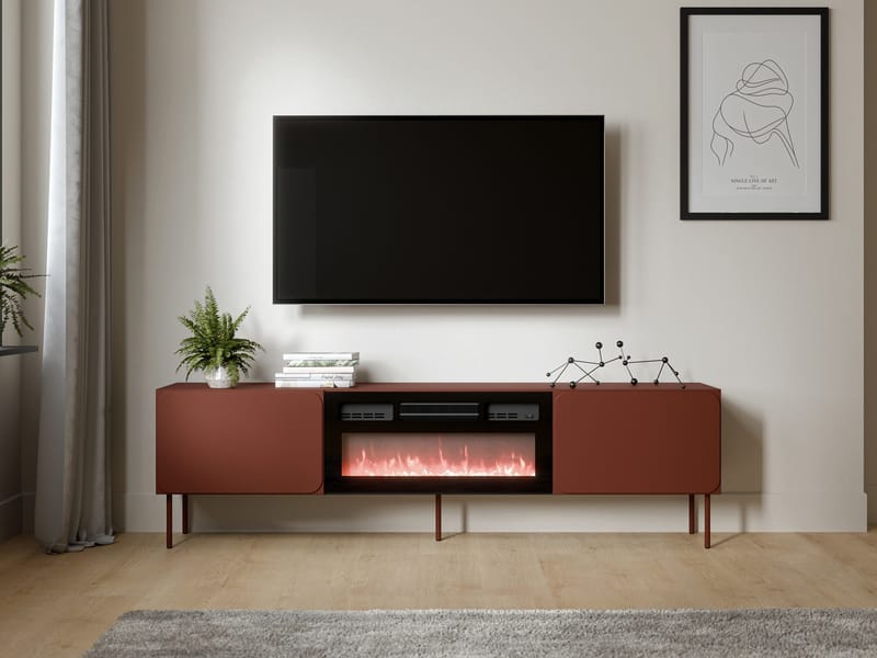 Marros TV-bord 200 cm med Elektrisk Pejs - Toscansk rød - Møbler - TV borde & mediemøbler - TV-borde