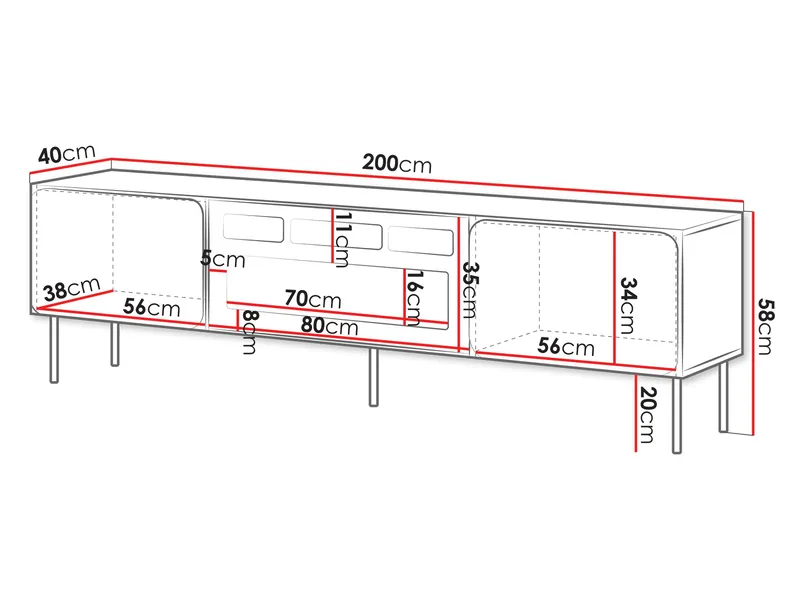 Marros TV-bord 200 cm med Elektrisk Pejs - Blå - Møbler - TV borde & mediemøbler - TV-skab
