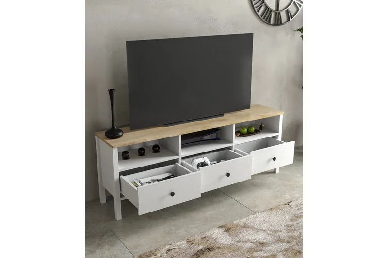 Marven TV-bænk 160 cm - Natur/Hvid - Møbler - TV borde & mediemøbler - TV-borde