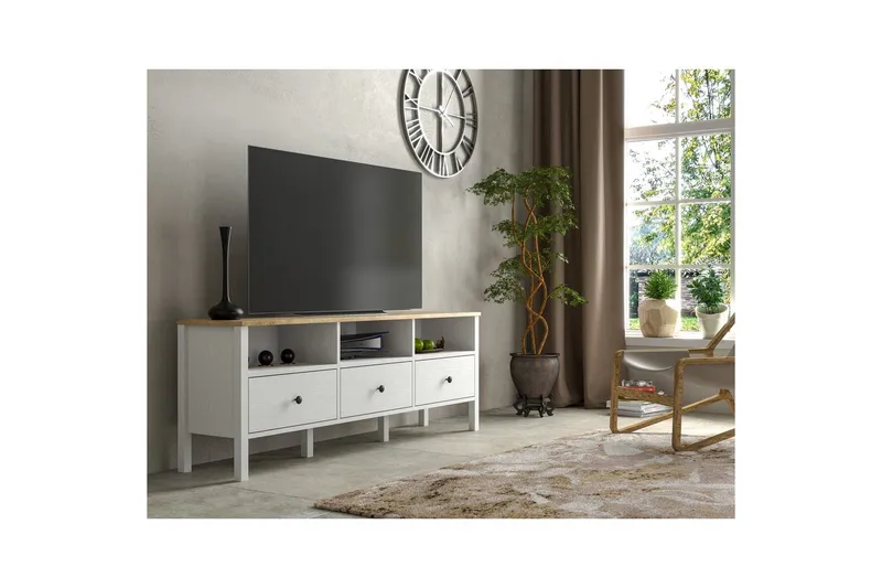 Marven TV-bænk 160 cm - Natur/Hvid - Møbler - TV borde & mediemøbler - TV-borde