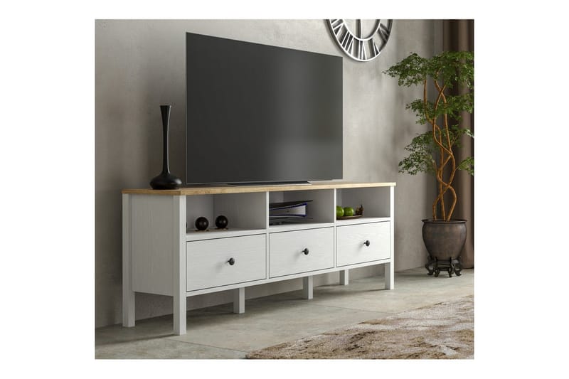 Marven TV-bænk 160 cm - Natur/Hvid - Møbler - TV borde & mediemøbler - TV-borde