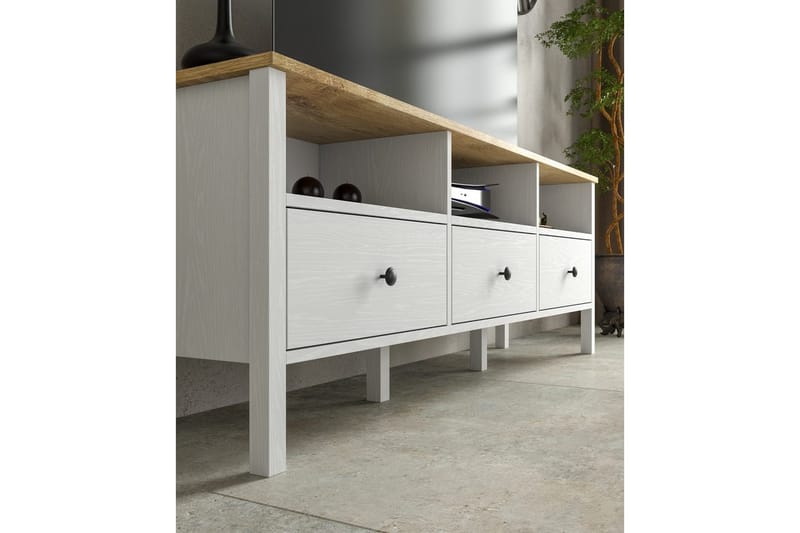 Marven TV-bænk 160 cm - Natur/Hvid - Møbler - TV borde & mediemøbler - TV-borde