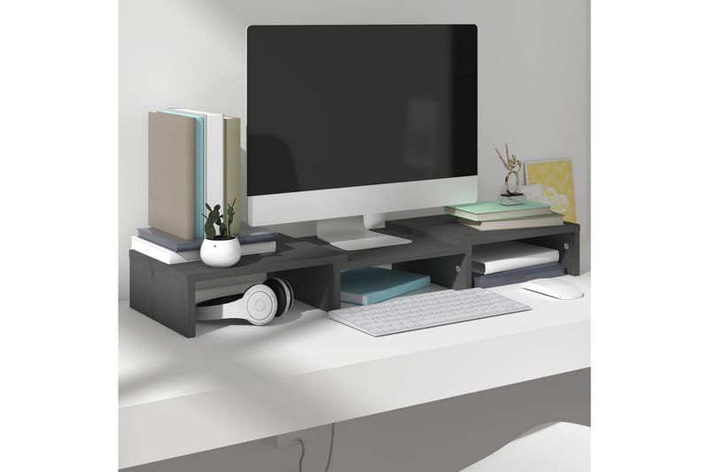 beBasic skærmstander 60x24x10,5 cm massivt fyrretræ grå - GrÃ¥ - Møbler - TV borde & mediemøbler - Mediestativ & vægbeslag