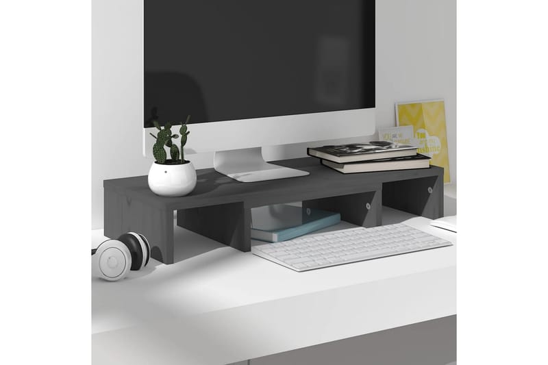 beBasic skærmstander 60x24x10,5 cm massivt fyrretræ grå - GrÃ¥ - Møbler - TV borde & mediemøbler - Mediestativ & vægbeslag