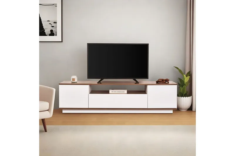 Meni Tv-bænk 180 cm - Hvid/Brun - Møbler - TV borde & mediemøbler - TV-borde
