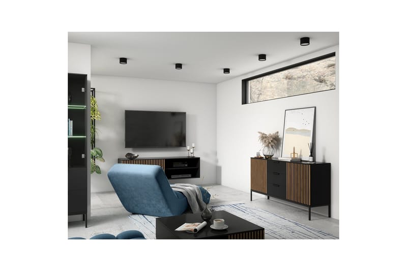Meorati Gulvstående Tv-bord 150 cm med Opbevaring i Eg - Sort - Møbler - TV borde & mediemøbler - TV-borde