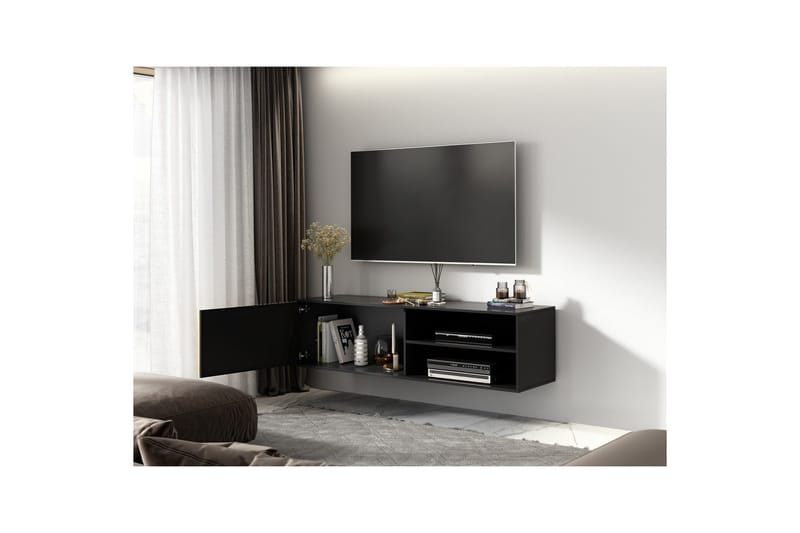 Meorati Vægmonteret TV-bænk 150 cm med Opbevaring i Eg - Sort - Møbler - TV borde & mediemøbler - TV-borde
