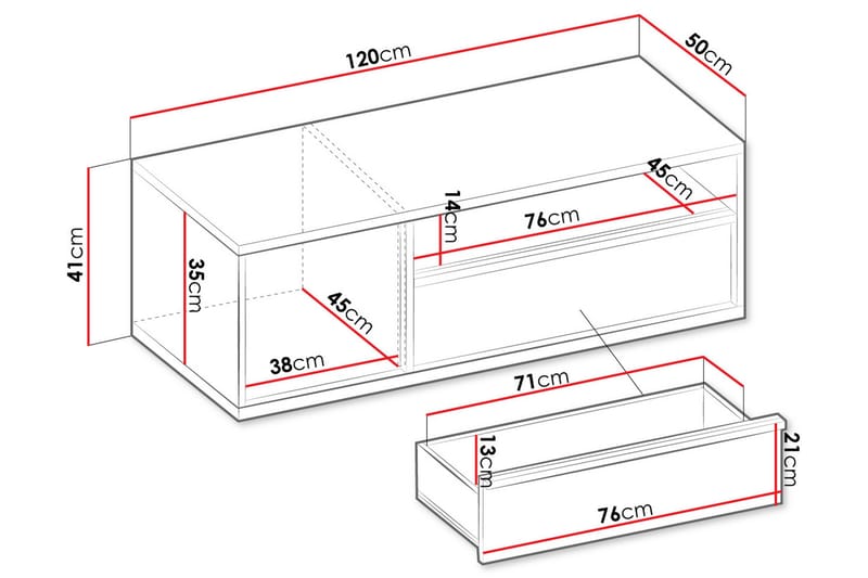 Metropolitan TV-bænk 120x50 cm - Hvid/Lysegrå/Sort - Møbler - TV borde & mediemøbler - TV-borde