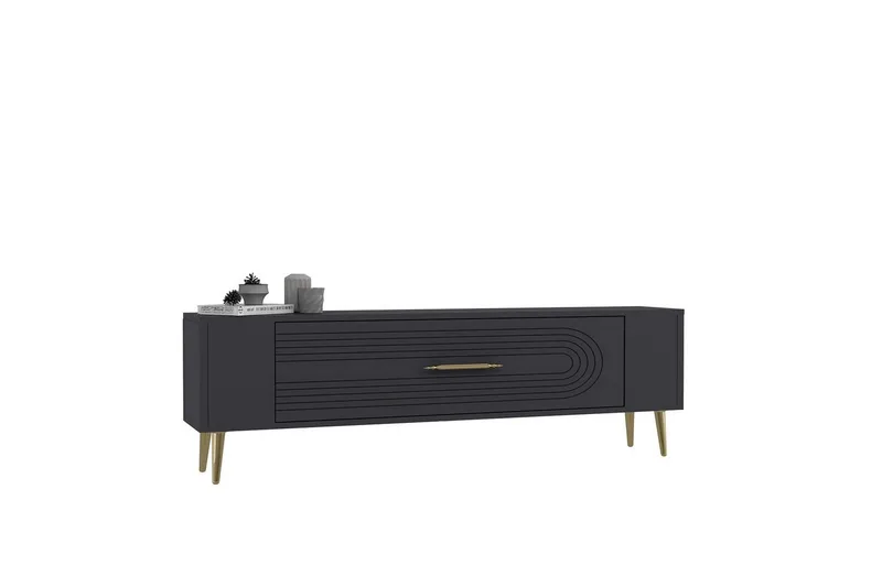 Mirel TV-bænk 120 cm, Antracit/Guld