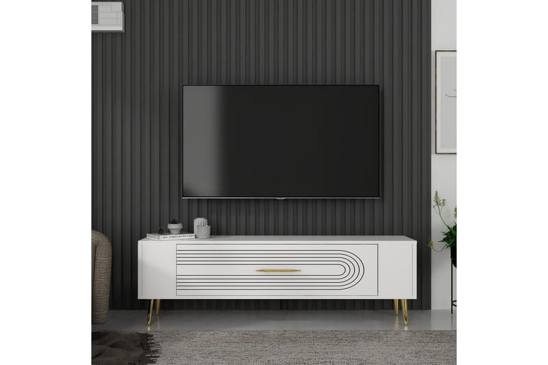 Mirel TV-bænk 120 cm - Hvid/Guld - Møbler - TV borde & mediemøbler - TV-borde