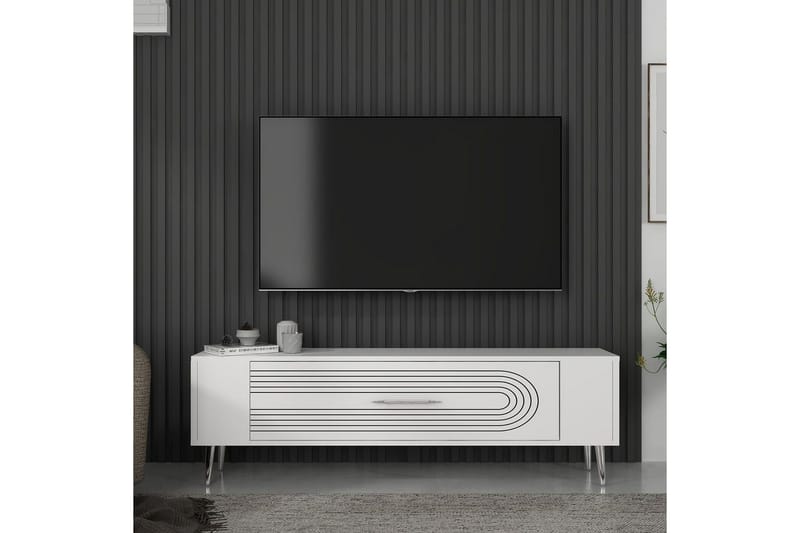 Mirel TV-bænk 120 cm - Hvid/Sølv - Møbler - TV borde & mediemøbler - TV-borde