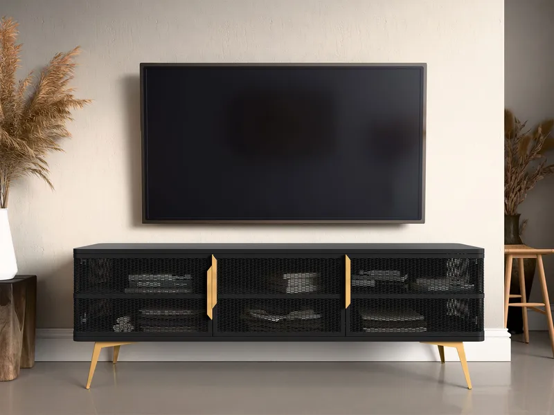 Mireva TV-bænk 180 cm - sort, guld - Møbler - TV borde & mediemøbler - TV-borde