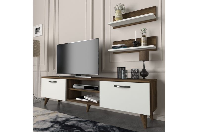 Mohed TV-Møblesæt 150 cm - Brun / hvid - Tv-møbelsæt