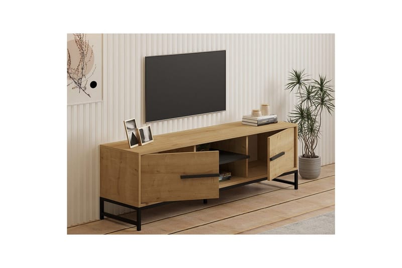 Mono Gulvstående TV-bænk 160 cm med Opbevaring i Eg - Beige - Møbler - TV borde & mediemøbler - TV-borde
